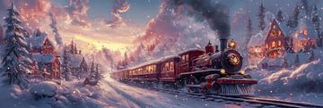 Kersttrein doorkruist een winters wonderland van Digitale Schilderijen