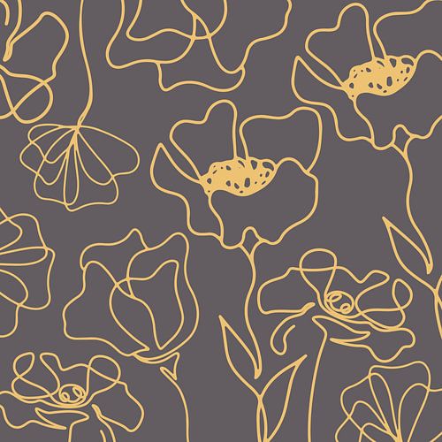 Scandinavische Bloemenmarkt Okergeel op Grijs