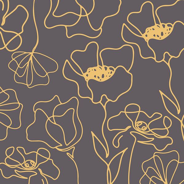 Scandinavian floral market ocher yellow on gray by Mad Dog Art