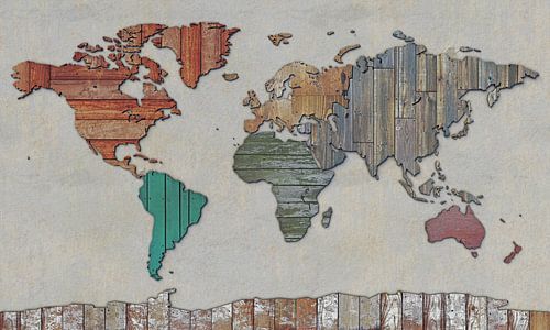 Wereldkaart in sloophout