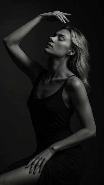 Elegant Silence - Portrait en noir et blanc avec expression sensuelle par Retinas images