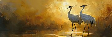 Cranes as a panoramic painting by Digitale Schilderijen