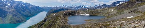 Large panorama from the Besseggen ridge with the lakes Gjende and Bessvatnet in NP Jotunheimen, Noor