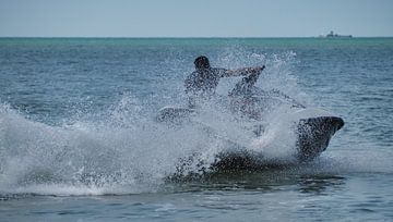 among palm trees with jet ski