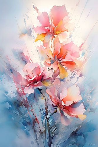 abstract aqaurel van een bloem/bloemen.