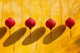 Red lanterns on the wall by Poster Art Shop