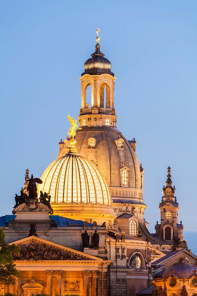 Citroenpers en Frauenkirche in Dresden 's nachts. van Werner Dieterich