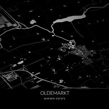 Zwart-witte landkaart van Oldemarkt, Overijssel. van Rezona