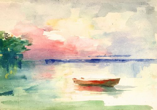 Aquarel boot op stilstaand water