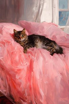 Elegante Katze auf rosa Samtdecke