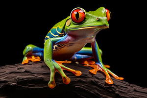 Rotäugiger Laubfrosch (Litoria caerulea) – schwarzer Hintergrund, Kunst Desig