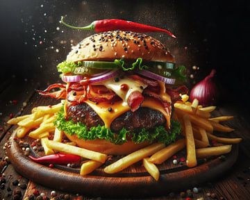 Big Burger mit Chili und Pommes von Silvio Schoisswohl