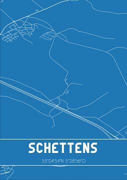 Blauwdruk | Landkaart | Schettens (Fryslan) van MijnStadsPoster