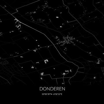 Zwart-witte landkaart van Donderen, Drenthe. van Rezona