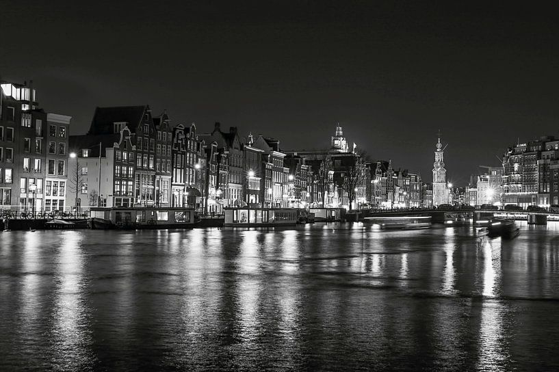 Evening photo of Amsterdan in black and white by W J Kok
