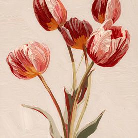 Rote und rosa Tulpen in einem modernen Gemälde von But First Framing