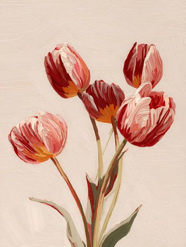 Rood roze tulpen in modern schilderij van But First Framing