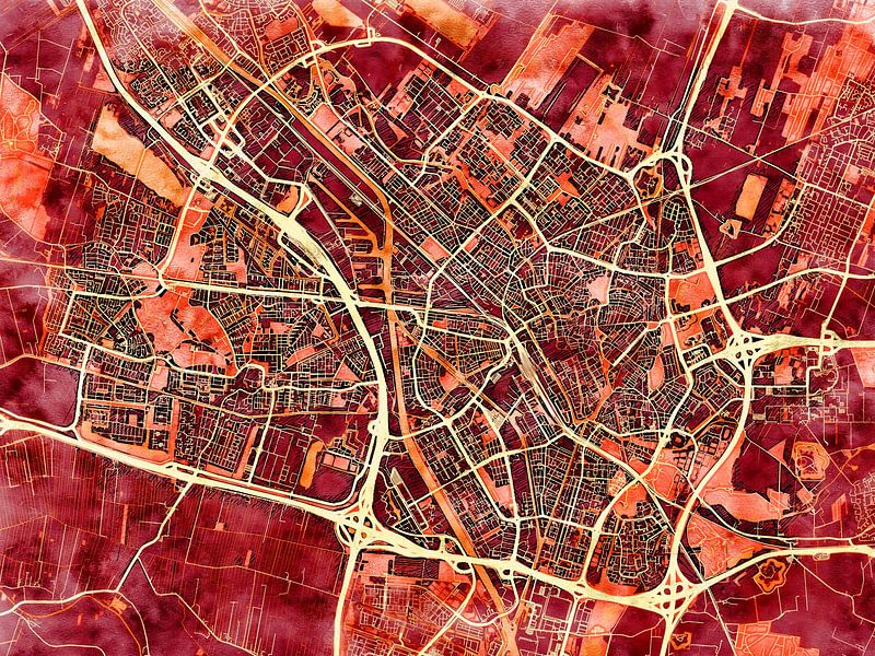 Carte de Utrecht avec le style 'Amber Autumn' par Maporia