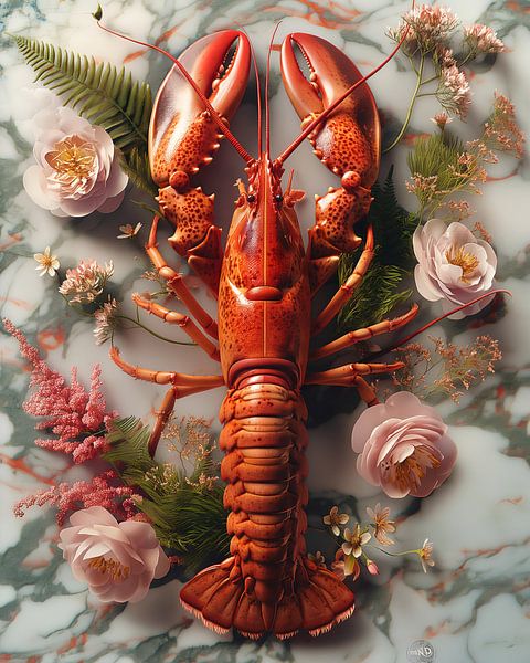 Rouge homard sur un lit de fleurs par Rene Ladenius Digital Art
