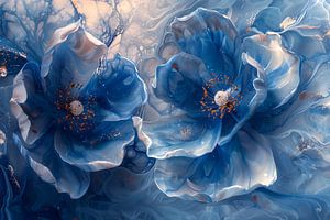 Schilderij Blauw | Schilderij Bloemen Abstract van AiArtLand