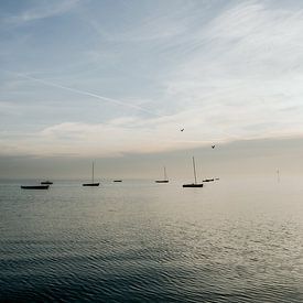 De Oosterschelde bij zonsopkomst, haventje Krabbendijke van Marina Bruijnzeel