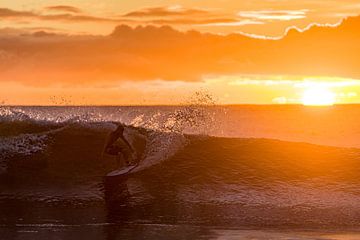 Surfing at sunrise by Jim De Sitter