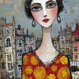 La Femme rouge sur Peinture Abstraite