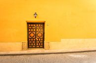 Houten deur tegen gele achtergrond van Stefania van Lieshout thumbnail