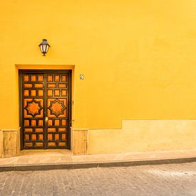 Porte en bois sur fond jaune sur Stefania van Lieshout