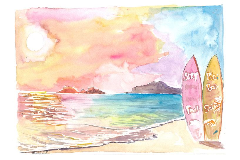 Love Surf en Caribische stranddromen op de Amerikaanse Maagdeneilanden bij zonsondergang van Markus Bleichner