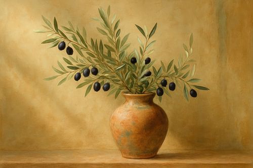 Vase en terre cuite avec olives