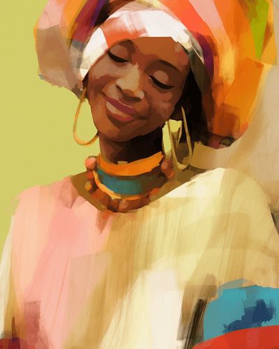 Kleurrijk modern en abstract portret van een Afrikaanse vrouw