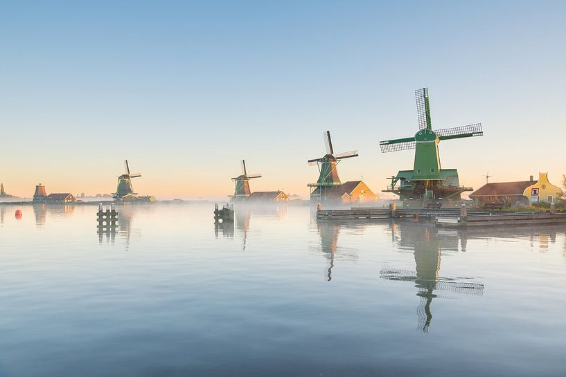 Foggy Morning at the Mills of Zaanse Schans by Pieter Struiksma