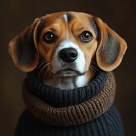 Beagle dressed for winter by Ton Kuijpers