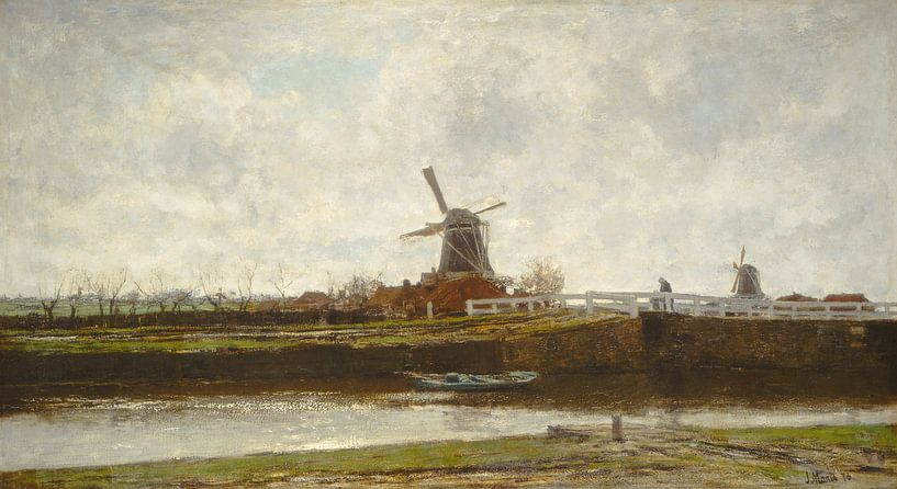 Gezicht op de Molen en de Brug aan de Noordwest Buitensingel te Den Haag, Jacob Maris van Meesterlijcke Meesters