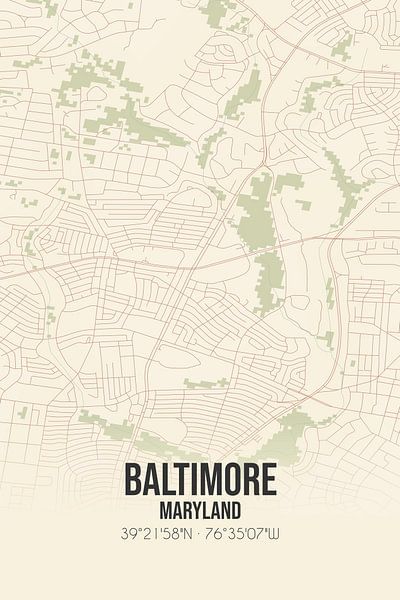 Carte ancienne de Baltimore (Maryland), Etats-Unis. par Affiches de lieux