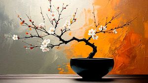 Japanische Kunstmalerei: Blühender Bonsai