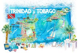 Trinidad & Tobago Antillen Geïllustreerde reiskaart met wegen en hoogtepunten van Markus Bleichner