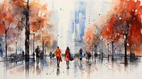abstract aquarel schilderij mensen in de stad, kunst design van Animaflora PicsStock thumbnail