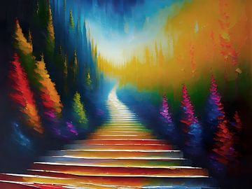 Een impasto schilderij van een trap naar de hemel van Retrotimes