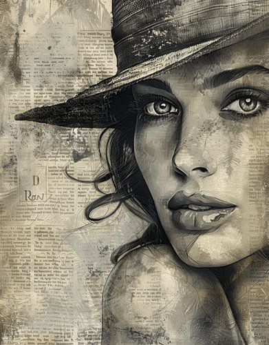 Vintage portret in mixed media stijl