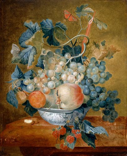 A Delft Bowl with Fruit, Michiel van Huysum