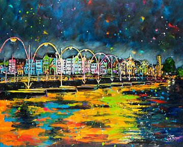 Pontjesbrug bij nacht, Curaçao van Happy Paintings