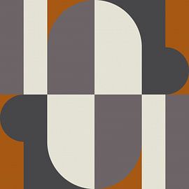 Abstract geometric retro style in dark gold, taupe, grey XI by Dina Dankers