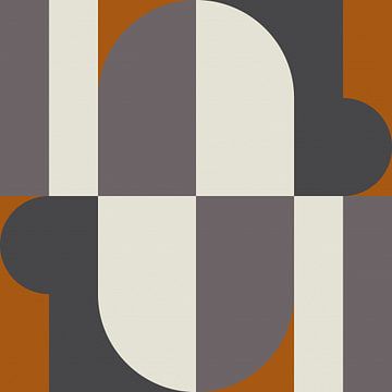 Abstrakter geometrischer Retro-Stil in Dunkelgold, Taupe, Grau XI von Dina Dankers