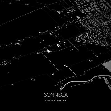 Schwarz-weiße Karte von Sonnega, Fryslan. von Rezona