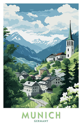 Münchner Alpendorf | Deutschland-Reiseplakat