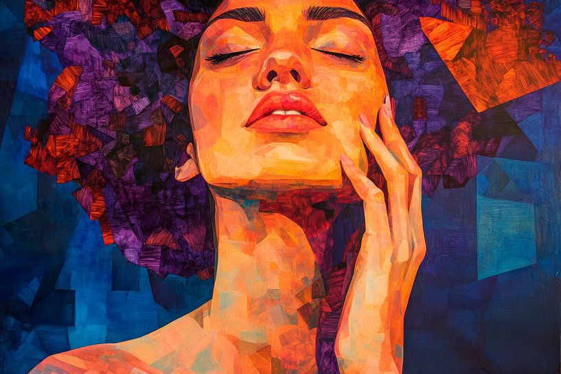 Kleurenexplosie van de zintuigen - Portret van een vrouw van Poster Art Shop