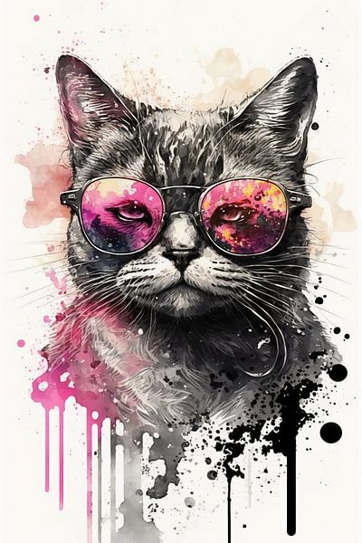 Trendy Cat with Pink Sunglasses by Poster Art Shop