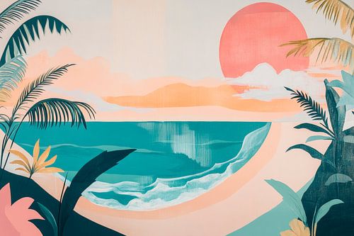 Evening coastal idyll with palm trees